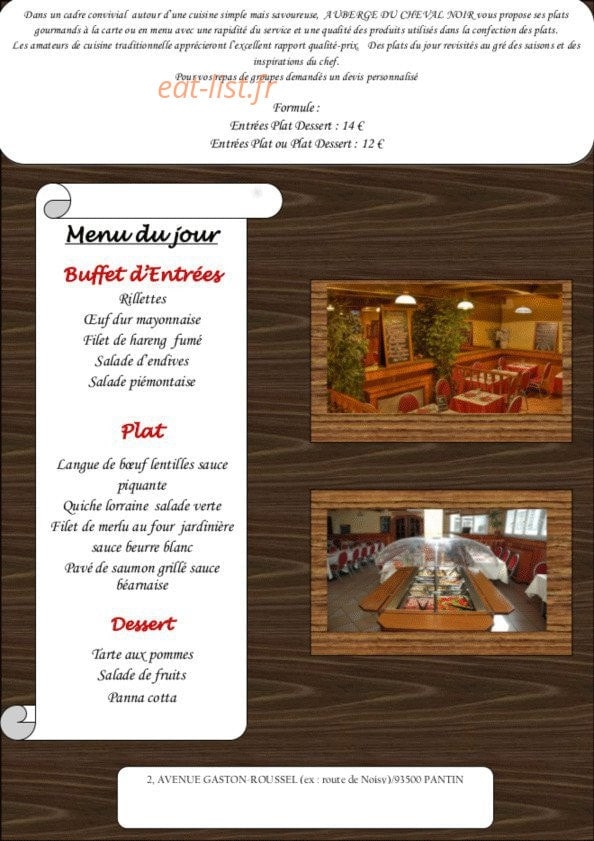 Hôtel Restaurant Au Cheval Noir — carte page 1