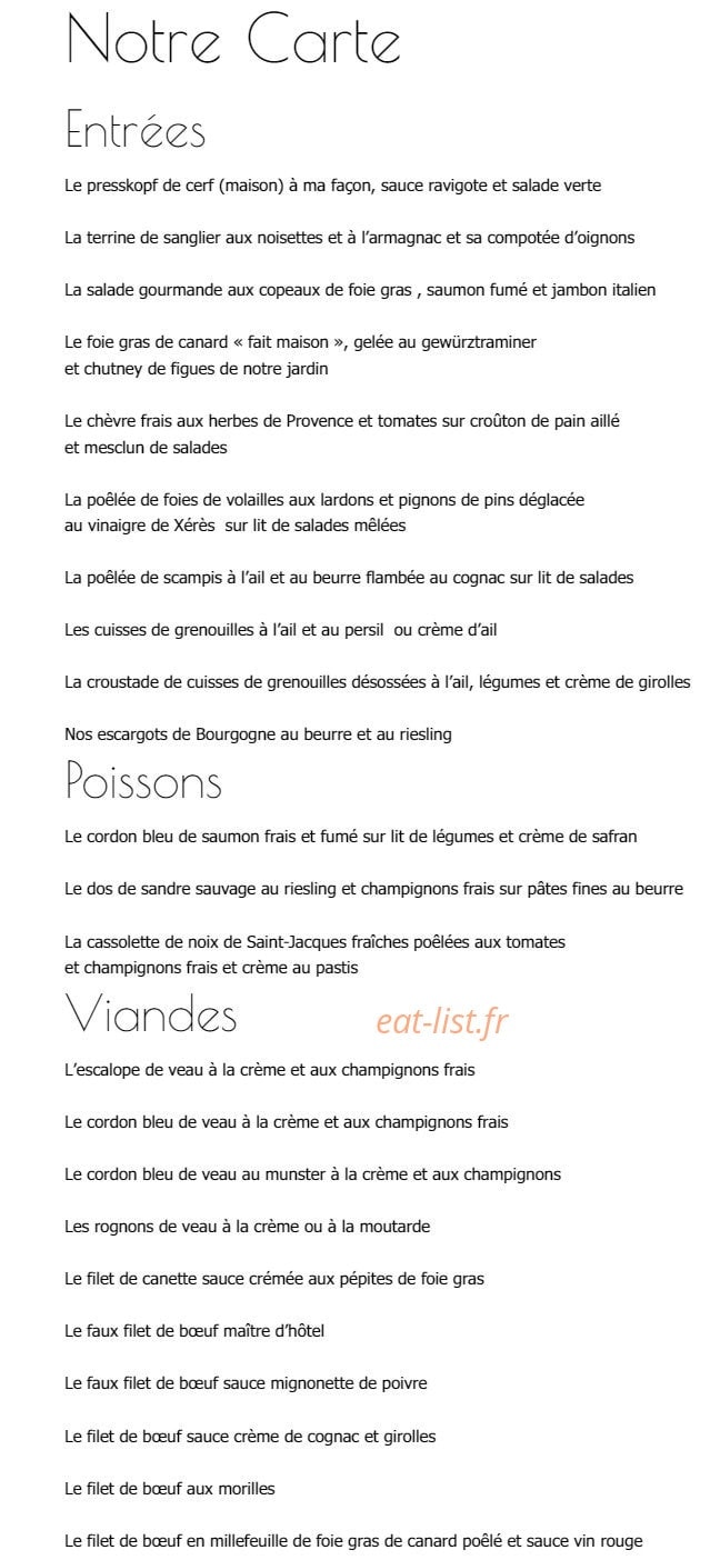 Hostellerie du Cerf Blanc — carte page 1