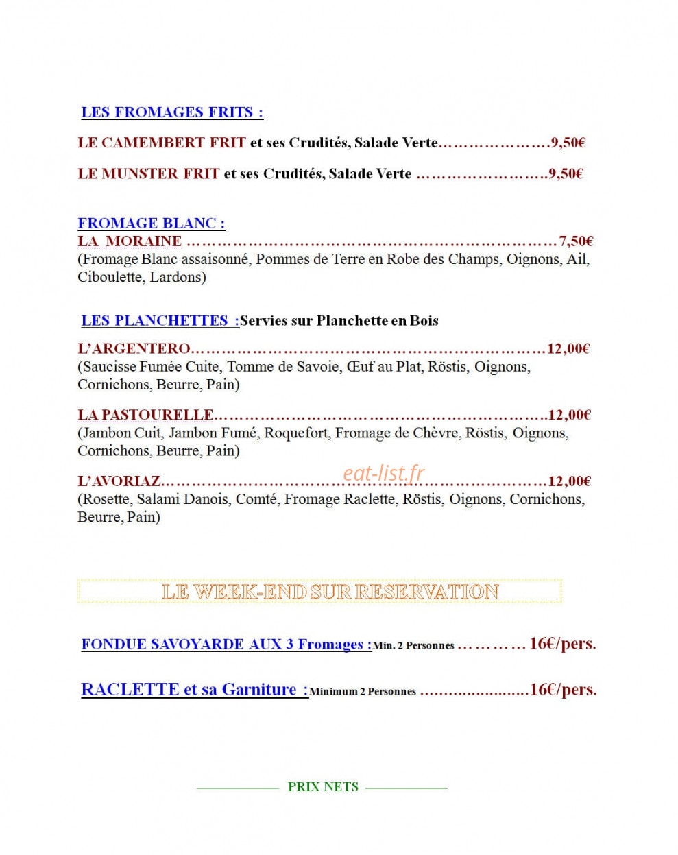 Hostellerie La Bohème — carte page 2