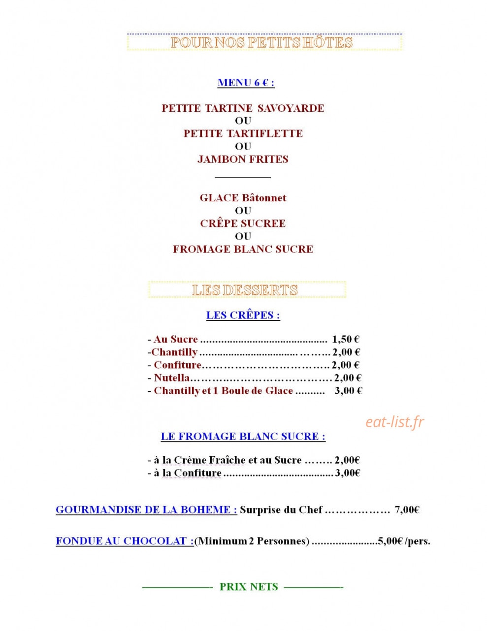 Hostellerie La Bohème — carte page 5