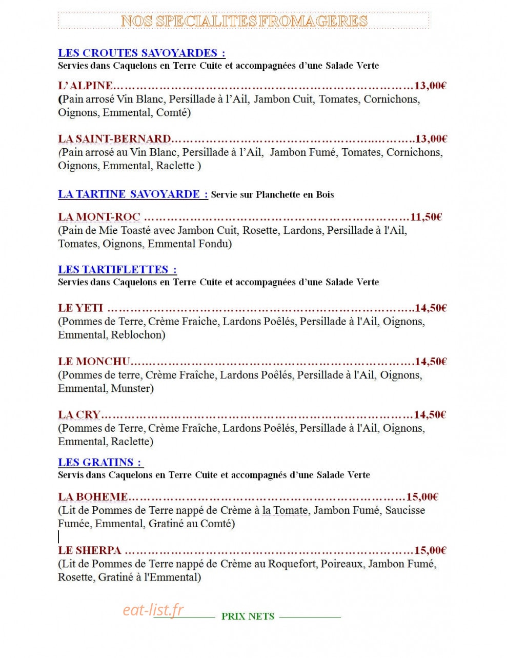 Hostellerie La Bohème — carte page 1