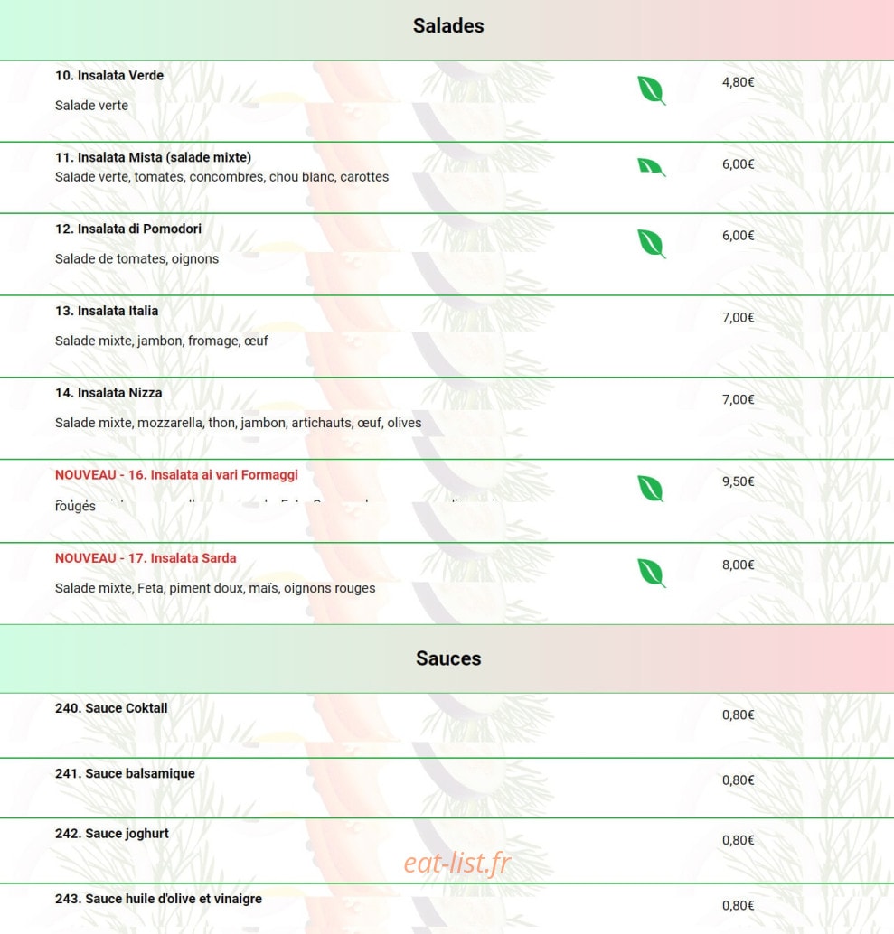 Tonis Pizza Express — carte page 2