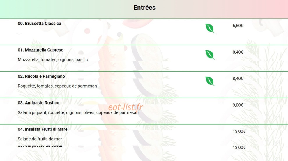 Tonis Pizza Express — carte page 1