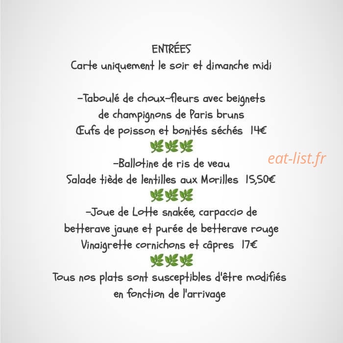Carte et menu de Au Relais des Oliviers à Haguenau — Les entrées
