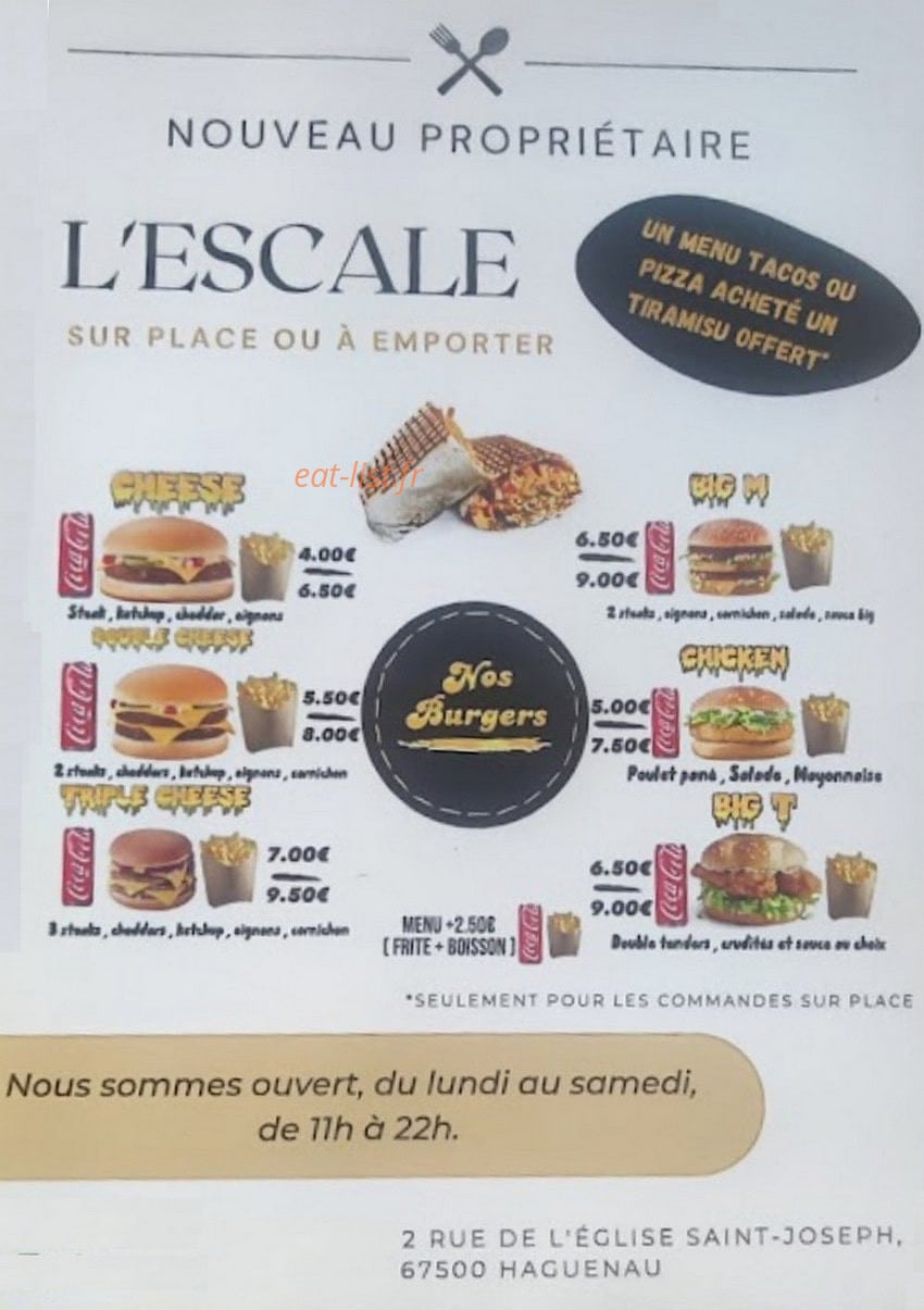 Escale grill — carte page 1