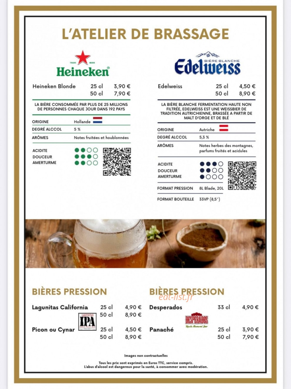 Carte et menu de L’ Atelier Steakhouse à Haguenau — L'atelier de brassage