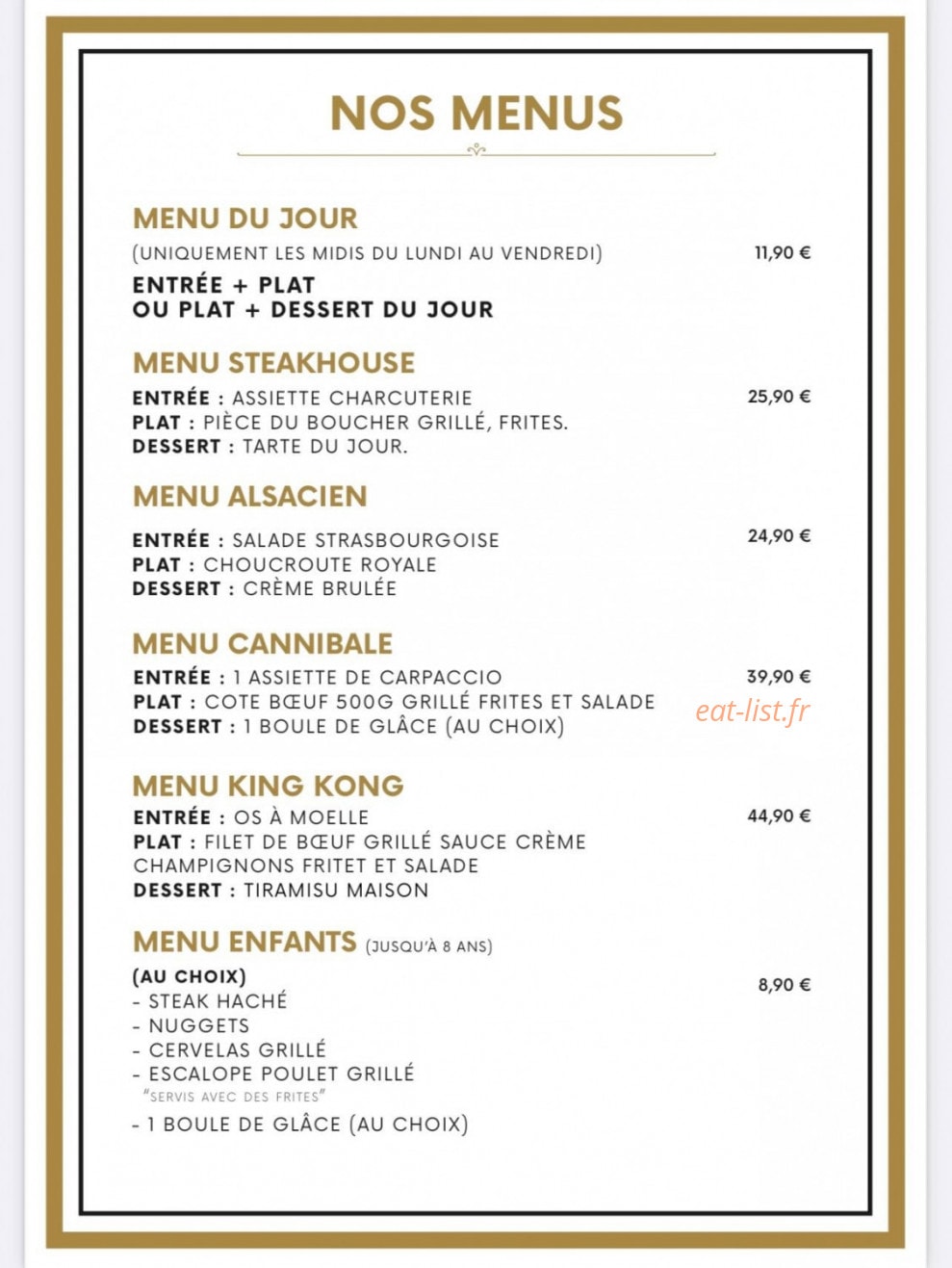 Carte et menu de L’ Atelier Steakhouse à Haguenau — Les menus