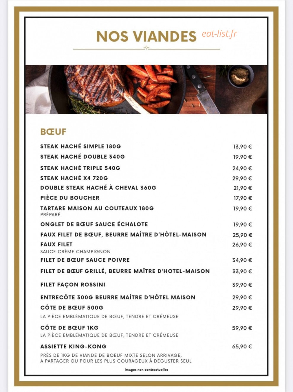 Carte et menu de L’ Atelier Steakhouse à Haguenau — Les viandes