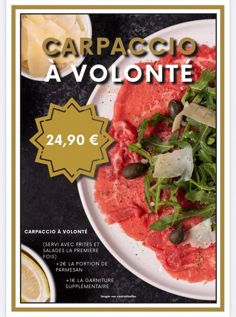Carte et menu de L’ Atelier Steakhouse à Haguenau — Carpaccio à volonté