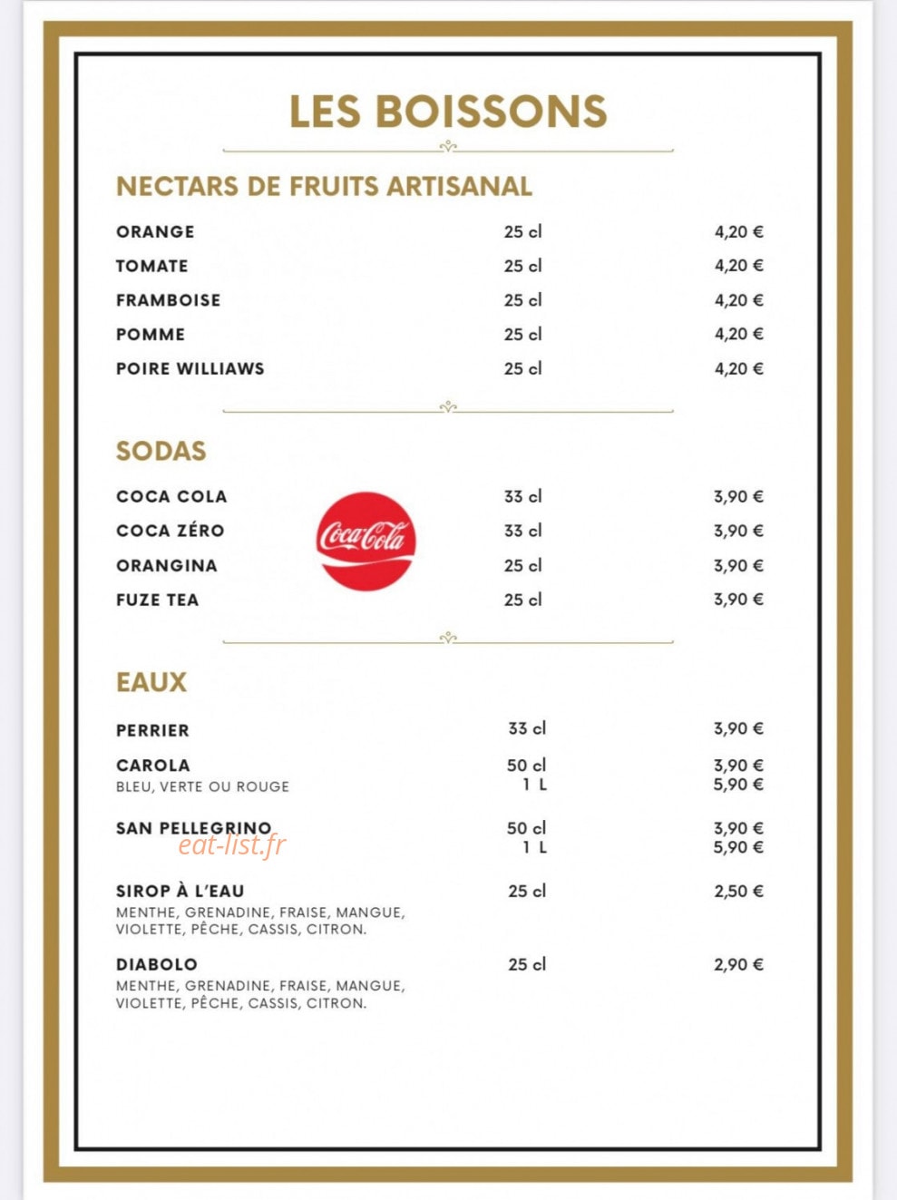 Carte et menu de L’ Atelier Steakhouse à Haguenau — Les boissons