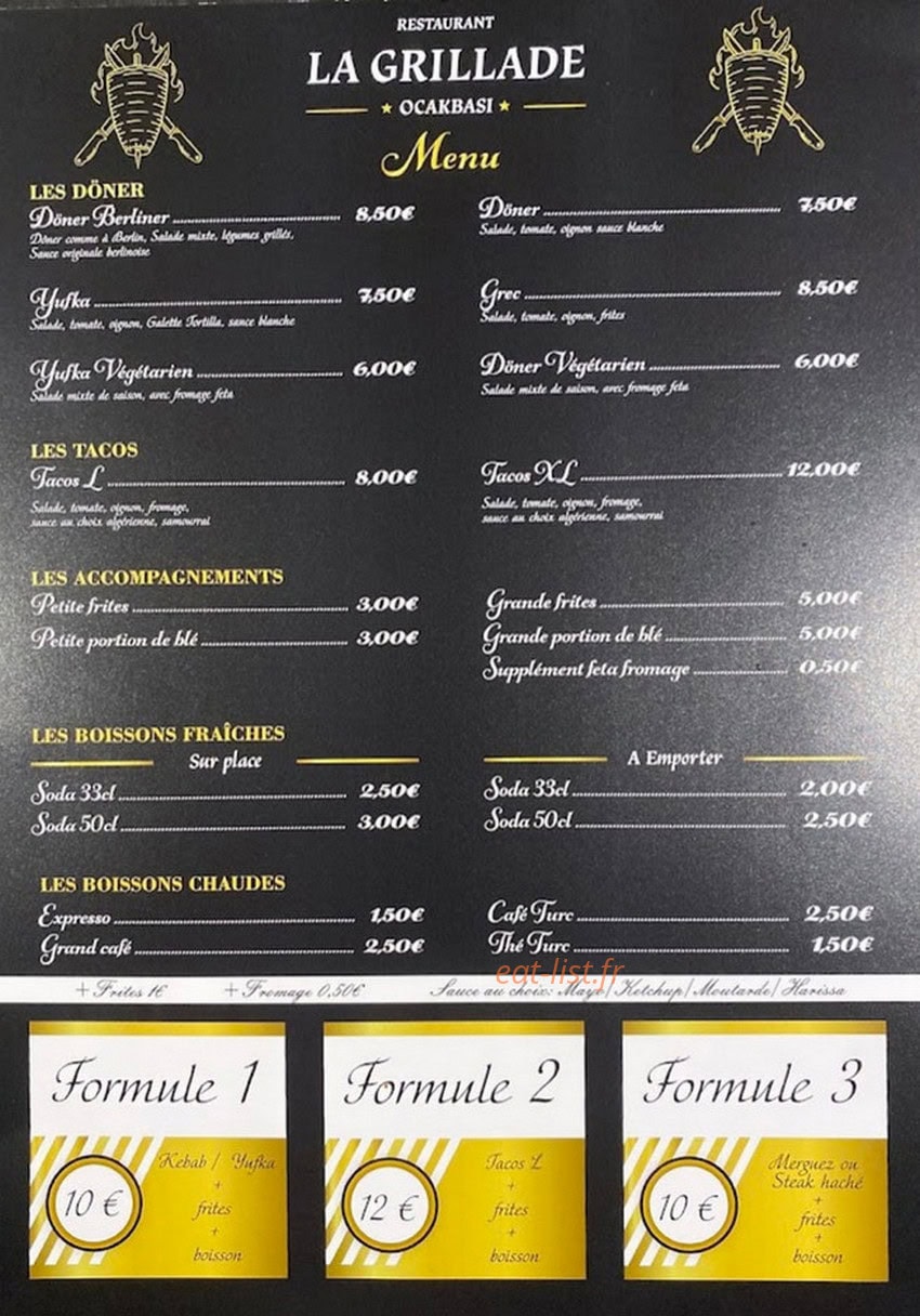 La Grillade Ocakbasi — carte page 1