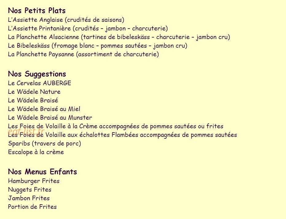 La Petite Auberge — carte page 2
