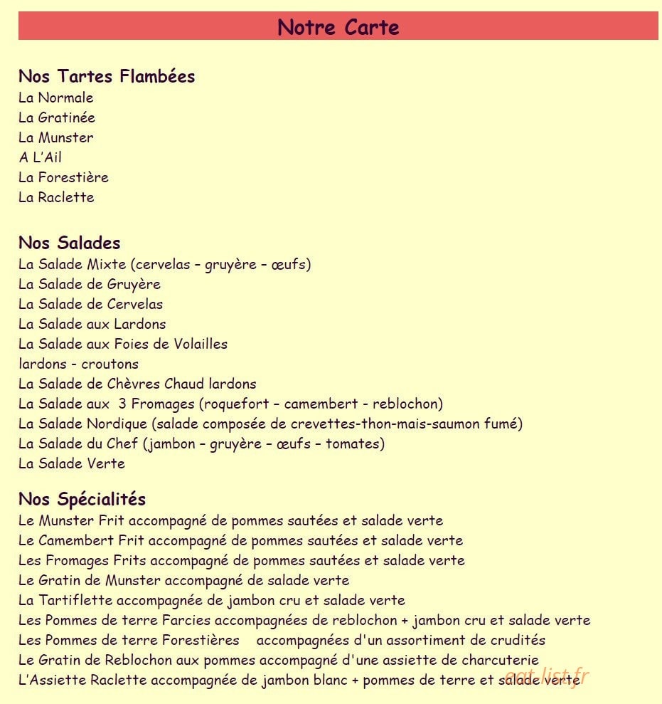 La Petite Auberge — carte page 1