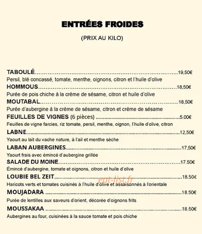 Liban FooD — carte page 1