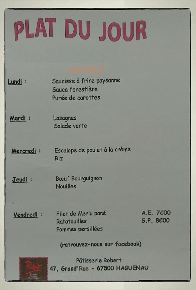 Pâtisserie Robert — carte page 1
