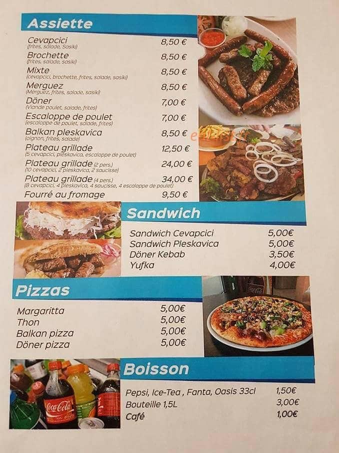 Carte et menu de The Balkan Grill à Haguenau — Assiettes, sandwiches, pizzas,...
