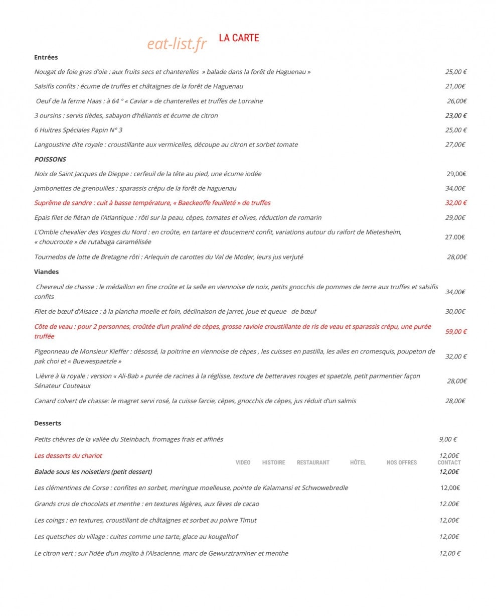 Au Boeuf Rouge — carte page 1