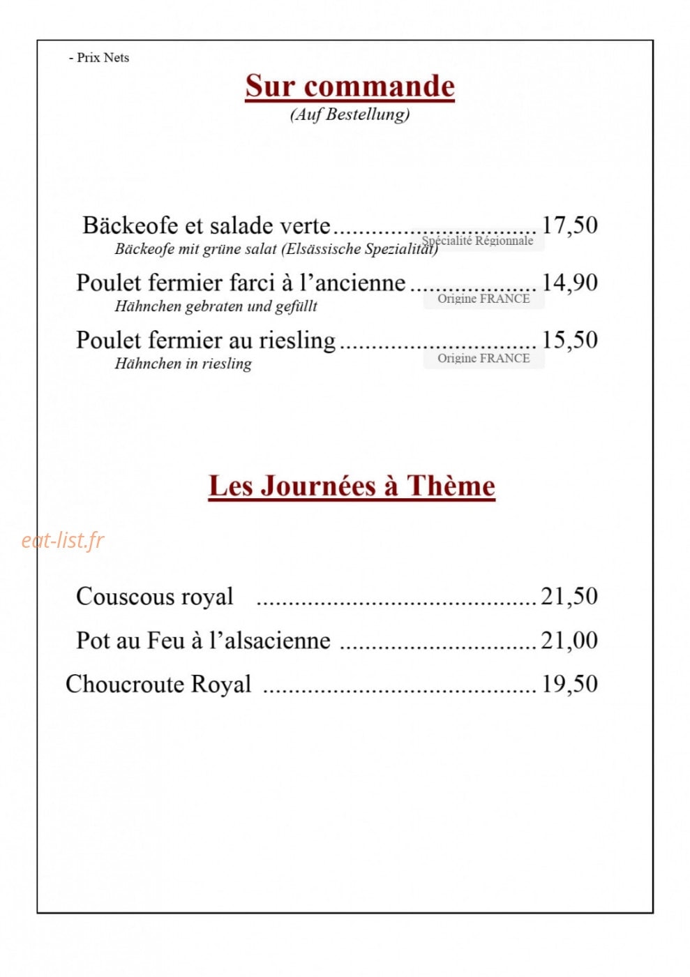 Auberge du Pfaffenschlick — carte page 4