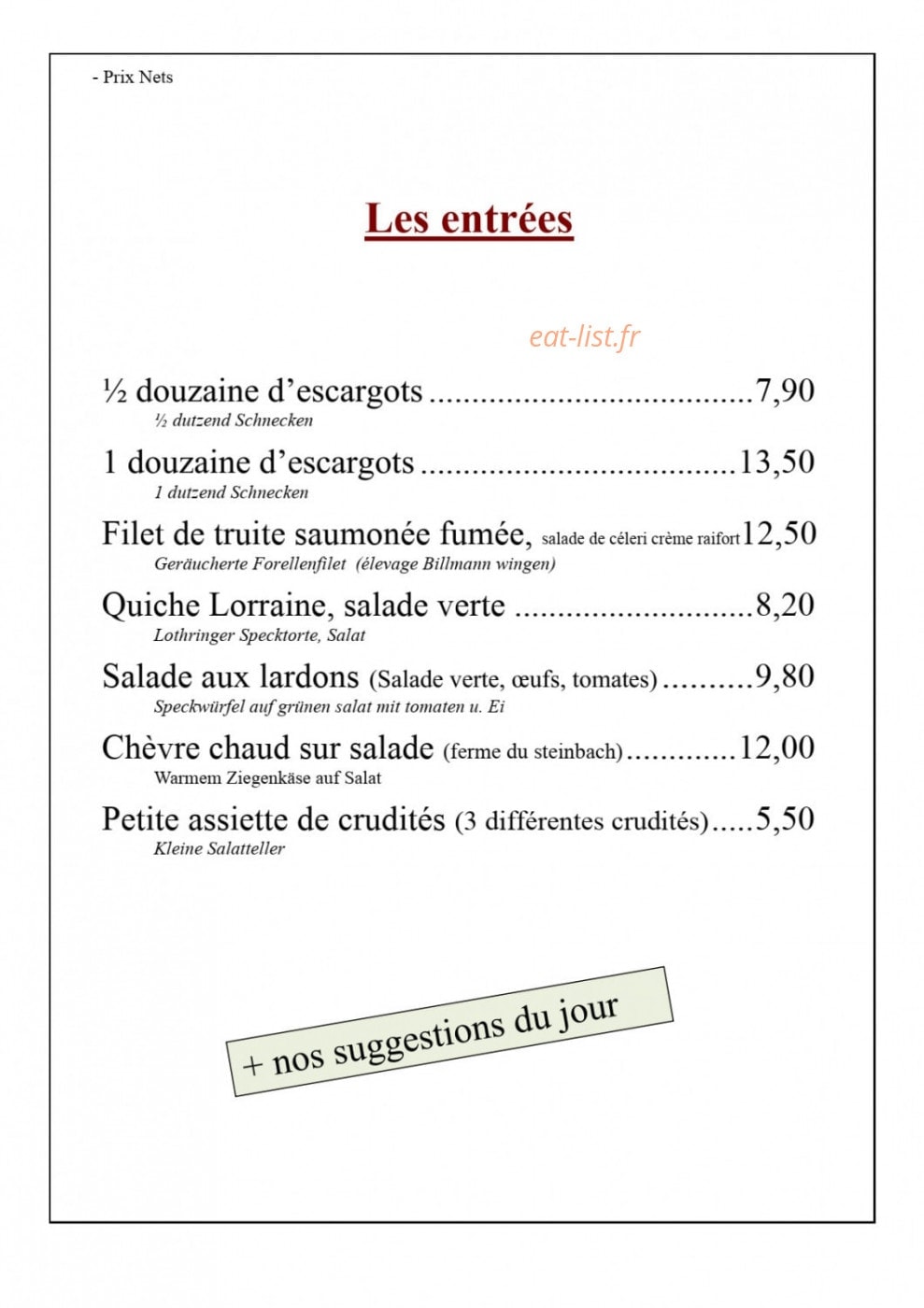 Auberge du Pfaffenschlick — carte page 2
