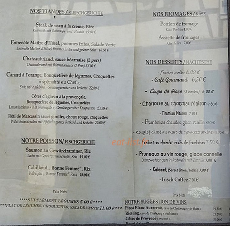 Restaurant A l'Arbre Vert — carte page 2