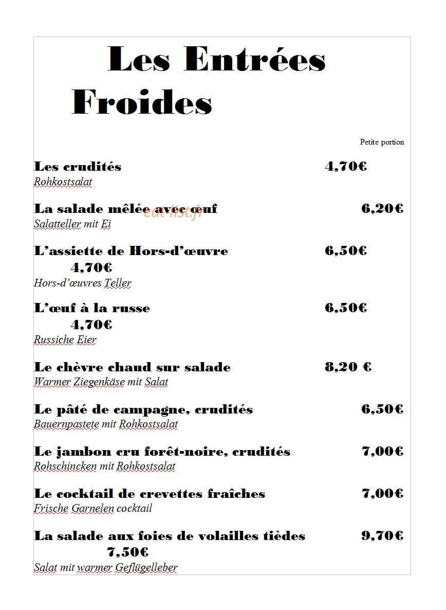 Restaurant au Wasigenstein — carte page 1