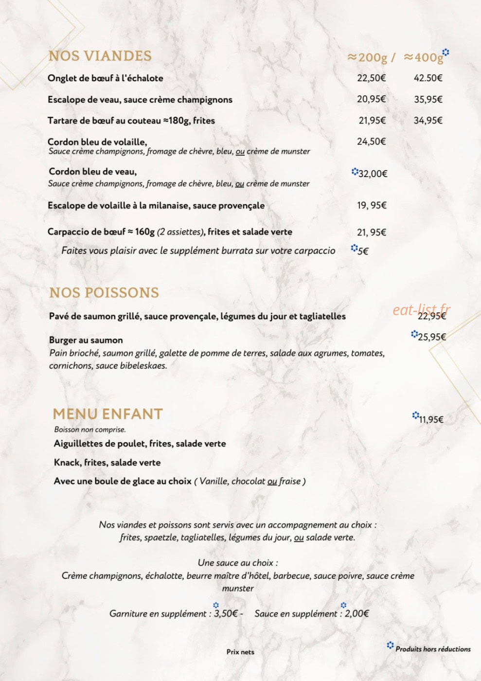 Carte et menu de Le Marlex à Marlenheim — Viandes, poissons...