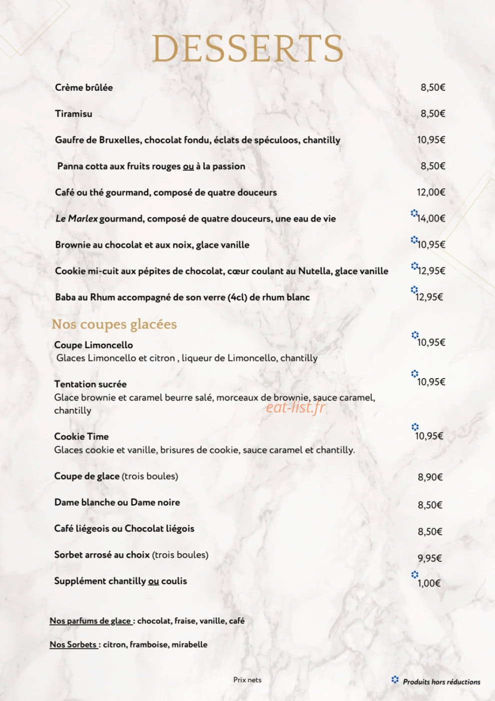 Carte et menu de Le Marlex à Marlenheim — Desserts