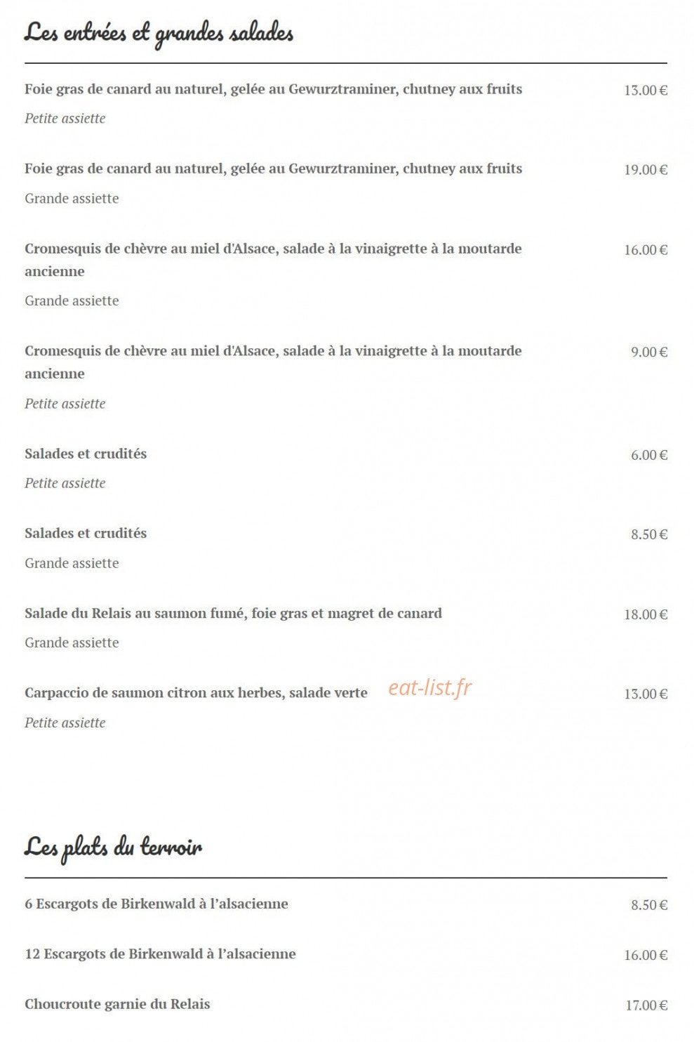 Le Relais des Saveurs — carte page 1