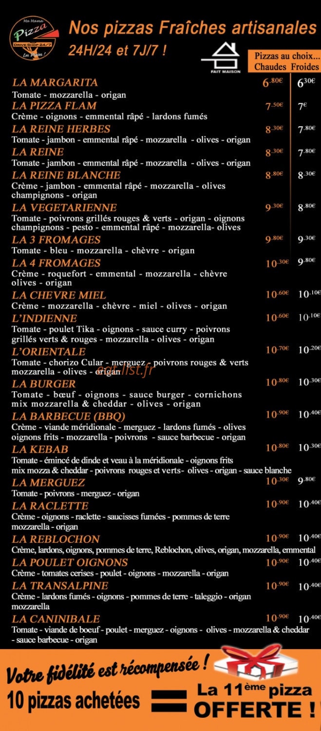 Ma Mama Pizza — carte page 1
