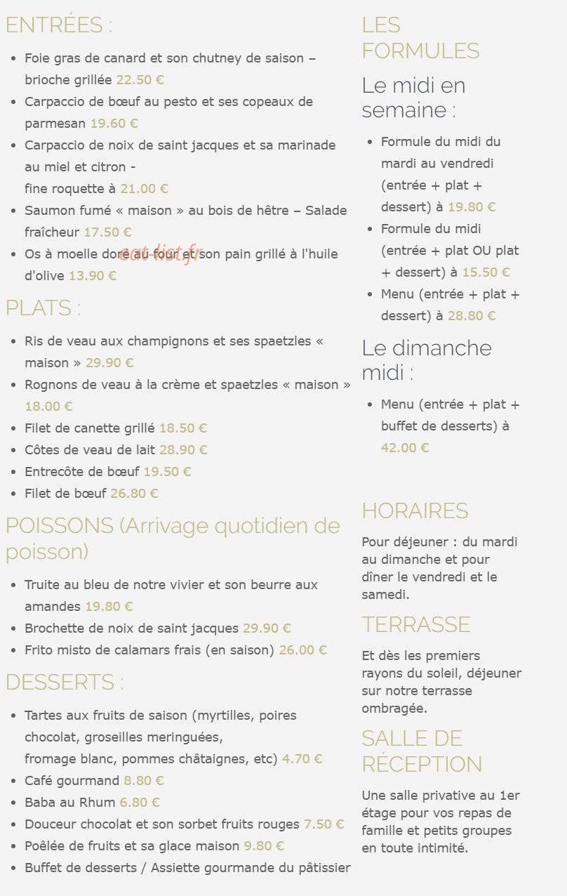 Restaurant à l'Etoile — carte page 1
