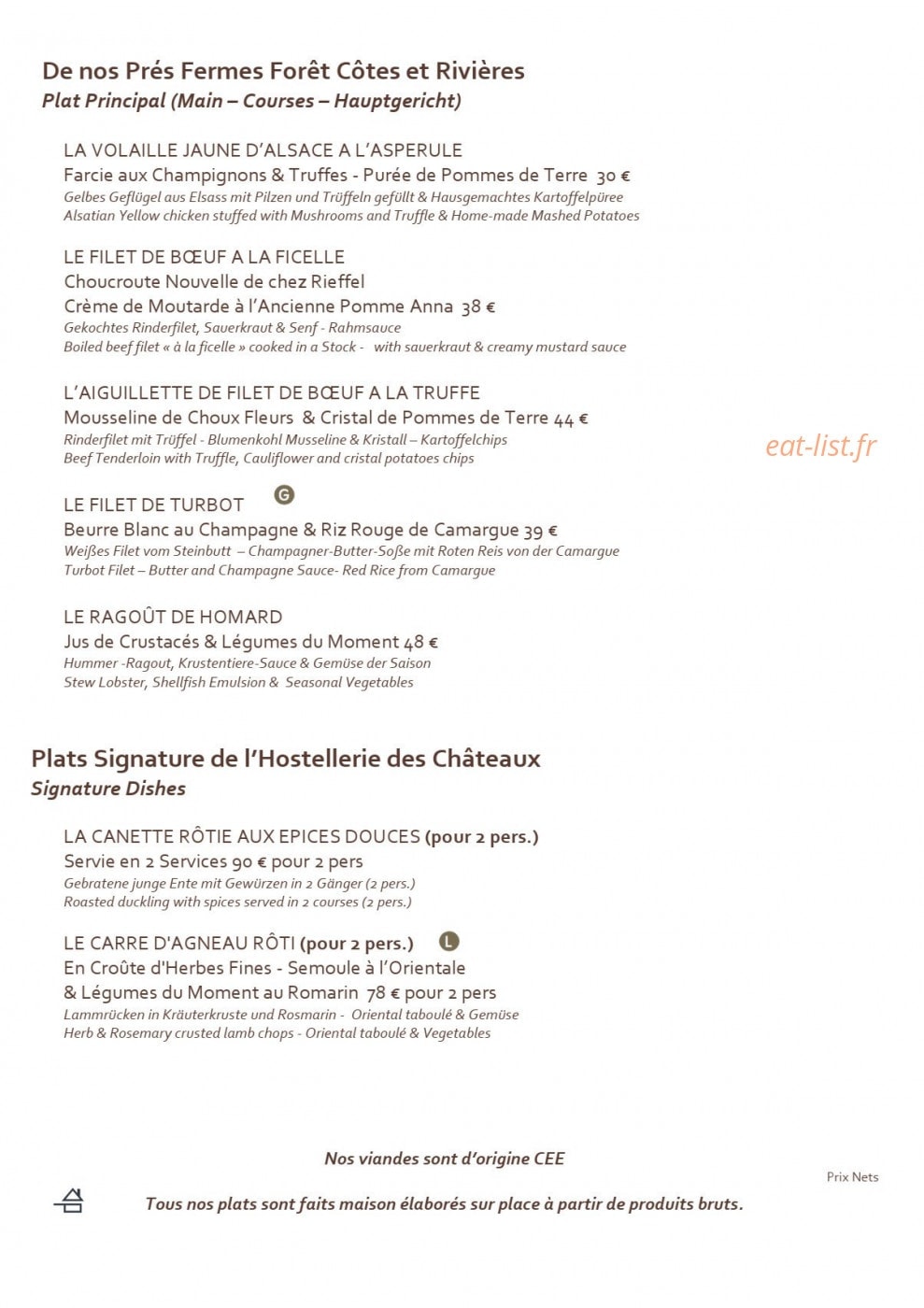 Hostellerie des Châteaux — carte page 2