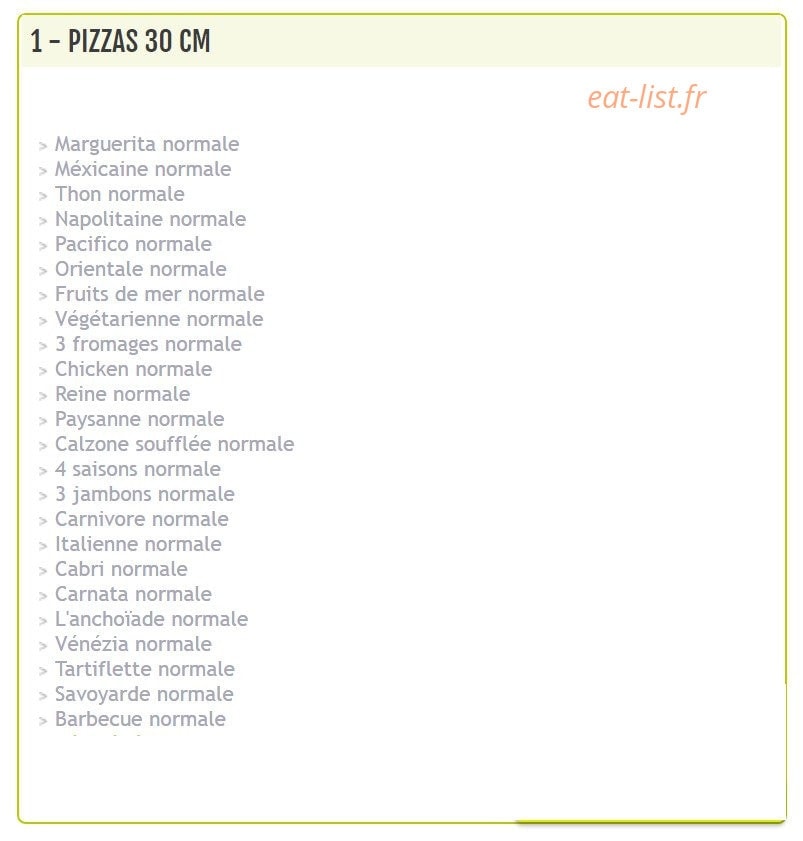 Allo Pizza Palmariva — carte page 1