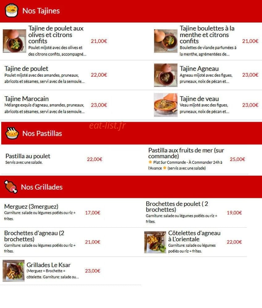 Restaurant Le Ksar — carte page 1