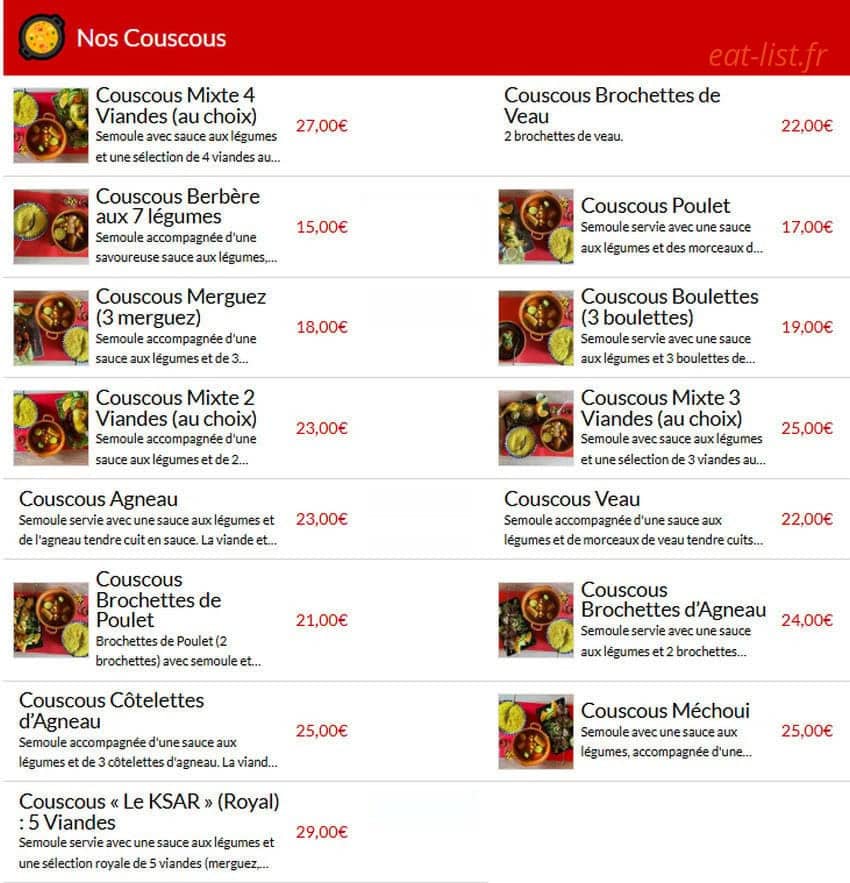 Restaurant Le Ksar — carte page 2