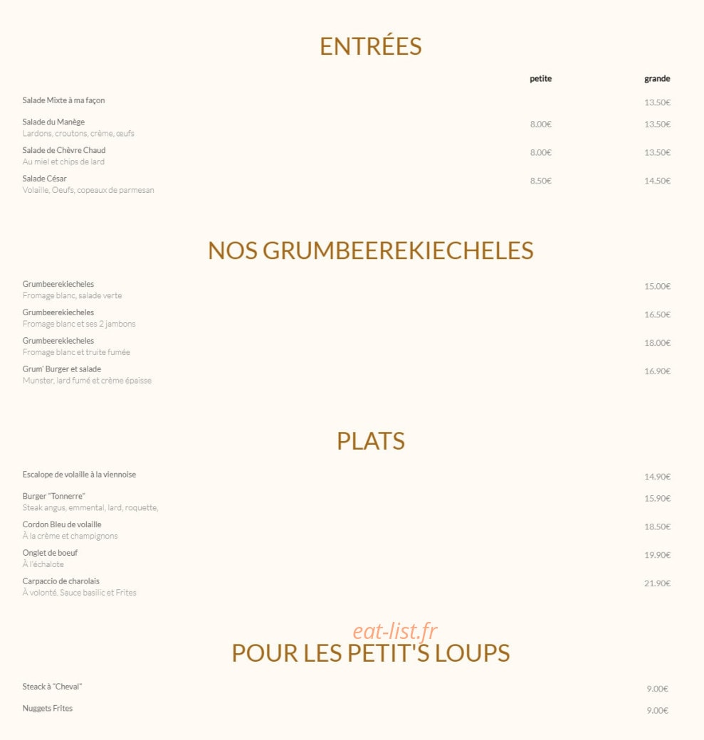 Au Manège Gourmand — carte page 1