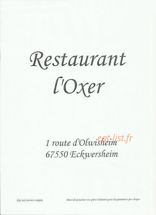 Restaurant L'Oxer — carte page 1