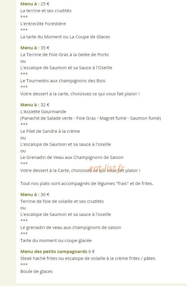 Auberge de la Fôret — carte page 2