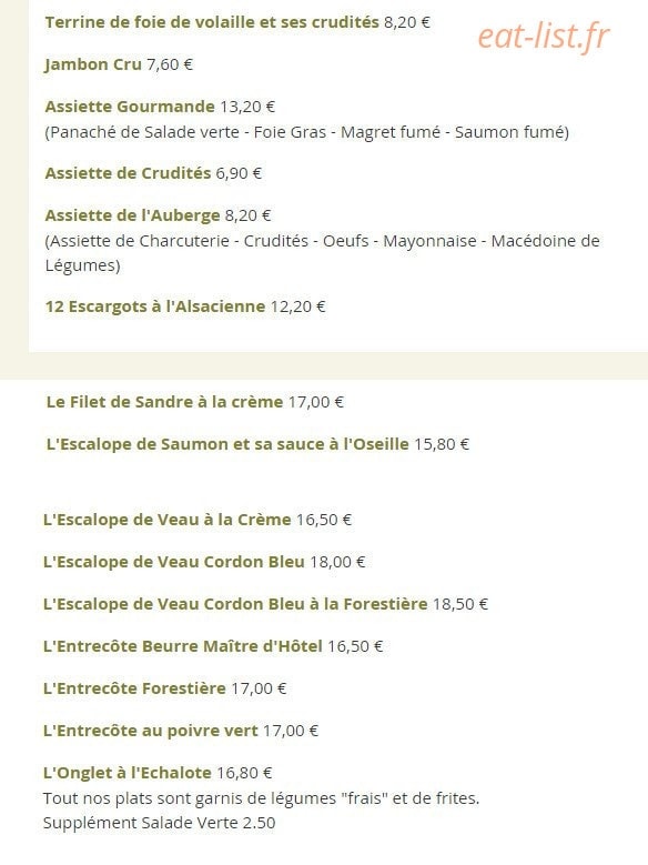 Auberge de la Fôret — carte page 3