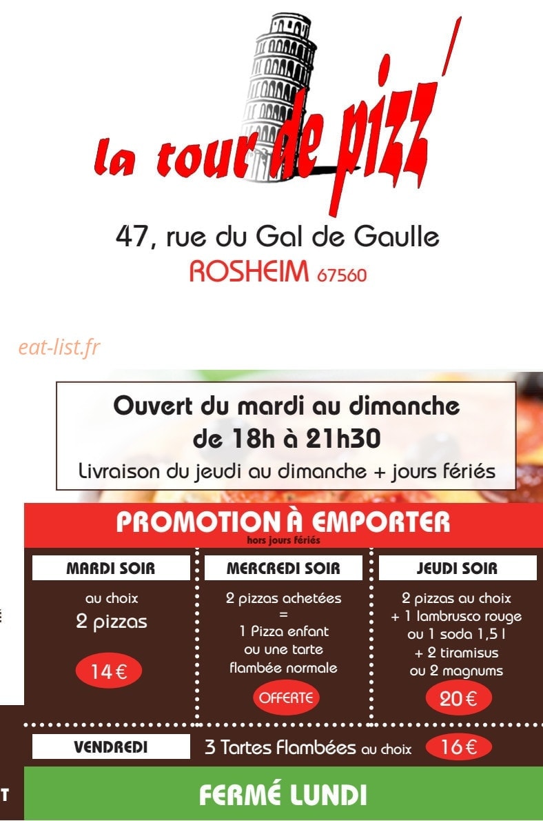 La Tour De Pizz' — carte page 1