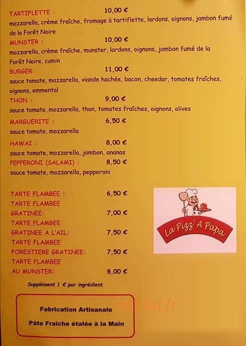 La Pizz ' A Papa — carte page 1