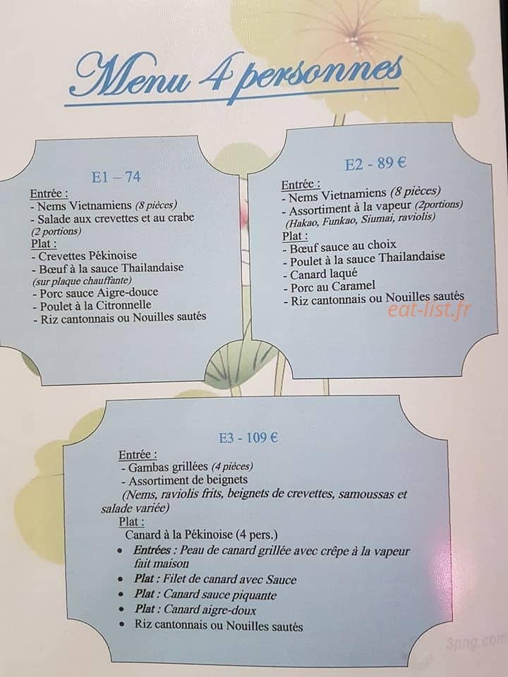 Carte et menu de La Villa de Jade à Schweighouse sur Moder — menu 4 personnes