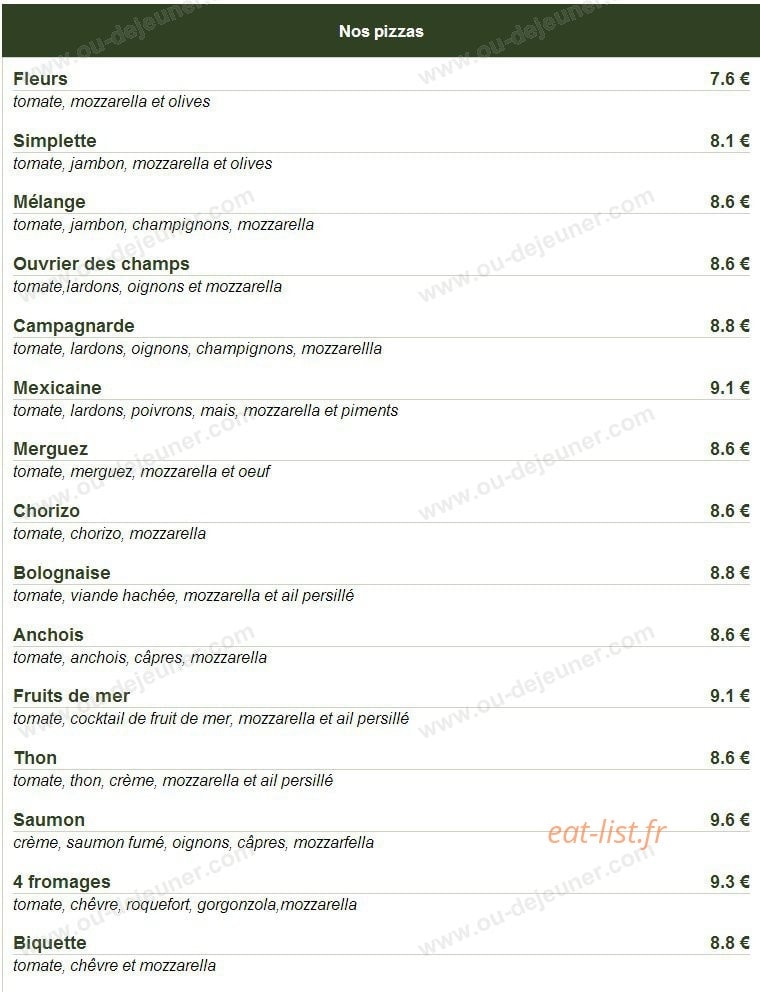 Restaurant du Faubourg — carte page 6