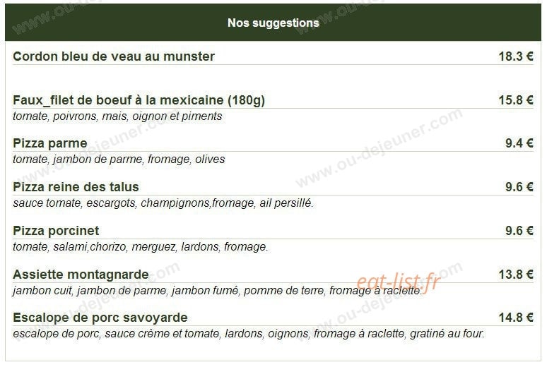 Restaurant du Faubourg — carte page 1