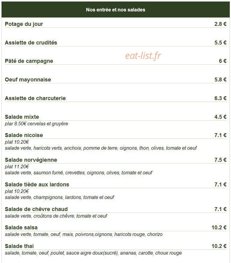 Restaurant du Faubourg — carte page 2