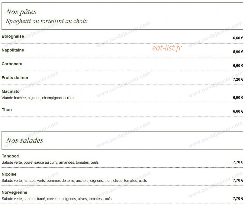 Restaurant du Faubourg — carte page 10