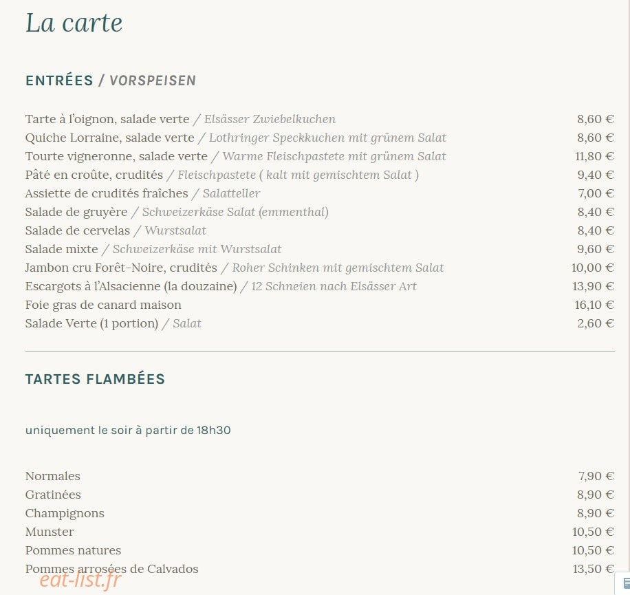 Restaurant Winstub Jenny — carte page 1