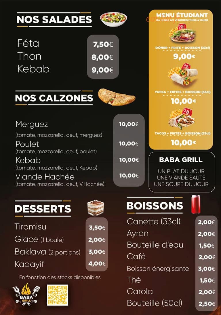 Baba Grill — carte page 3