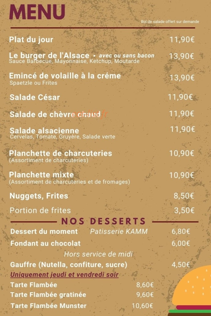 Brasserie l'Alsace — carte page 1