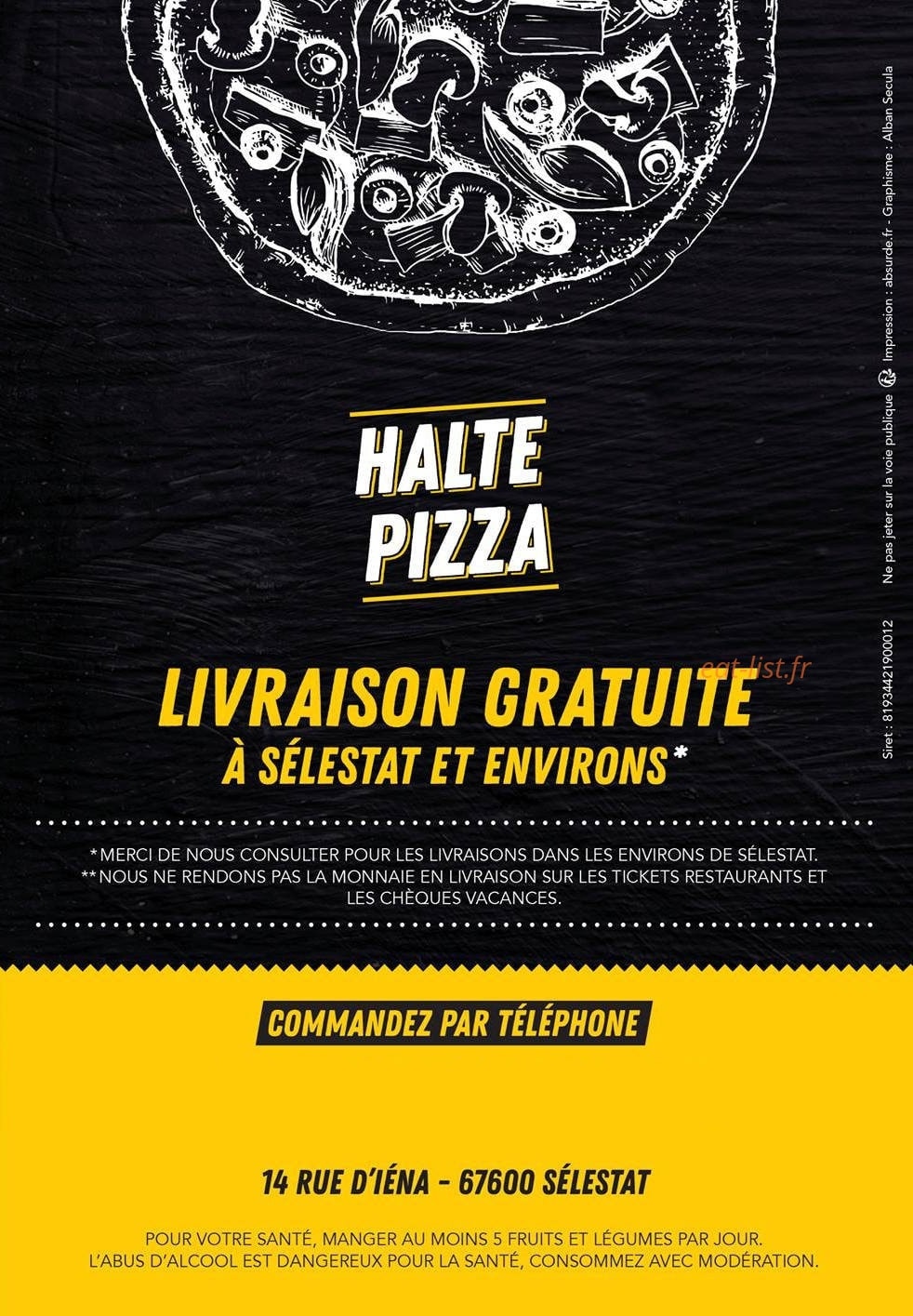 Halte Pizza — carte page 1