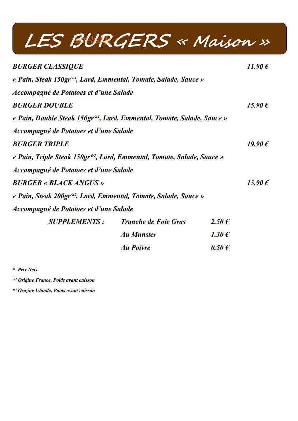 La Cave à Pâtes — carte page 2